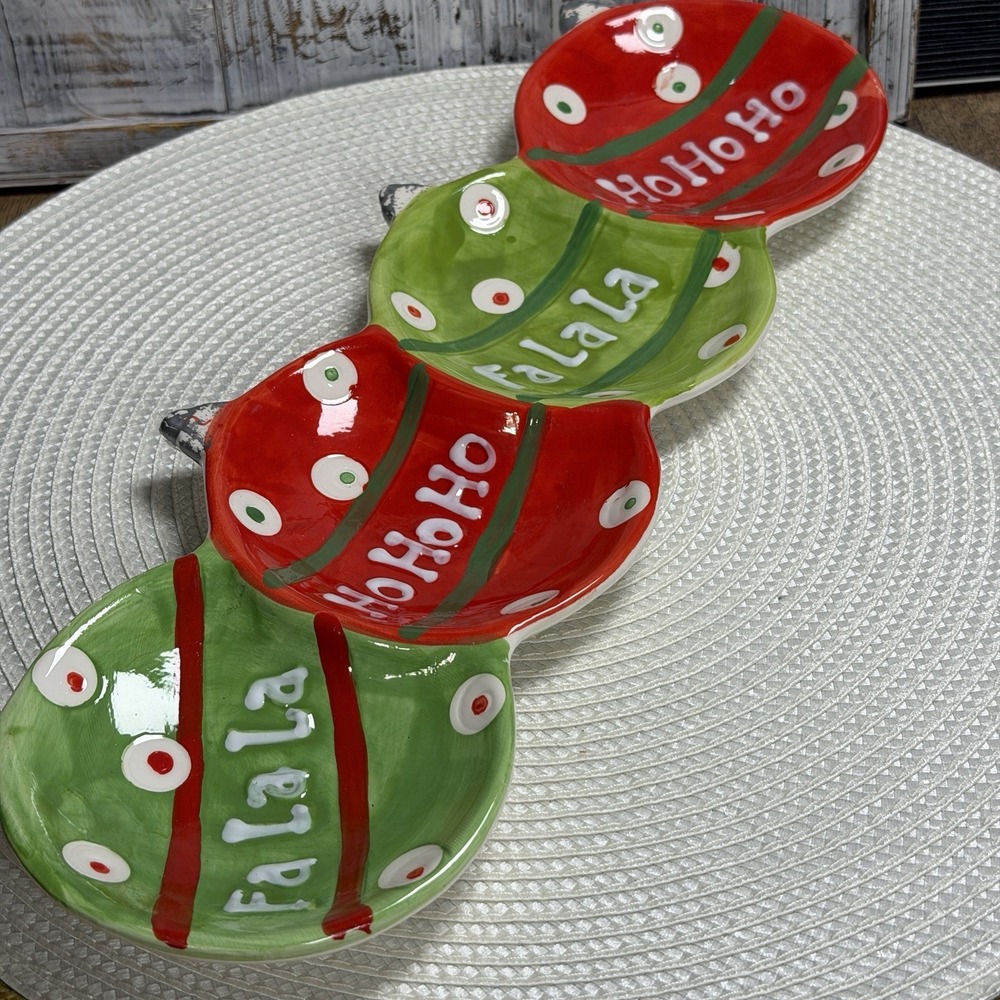 Christmas Ornament Tray | Red, Green Glass Holiday Dish